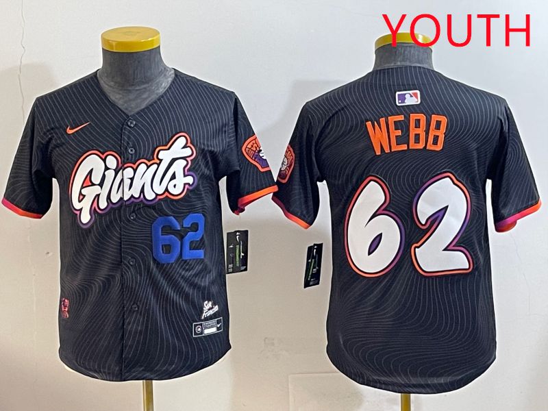 Youth San Francisco Giants 62 Webb Black Joint Name 2025 Nike MLB Jersey style 3